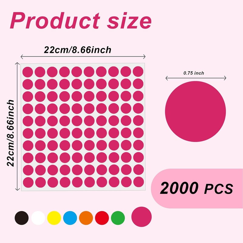 Aurtho 2000 Pcs 3/4" Garage Sale Price Stickers Sheets, Pink Yard Sale Price Stickers, Round Color Coding Labels, Circle Dot Sticker for Home Decorative, Office, Classroom, Papers Etc - Image 2
